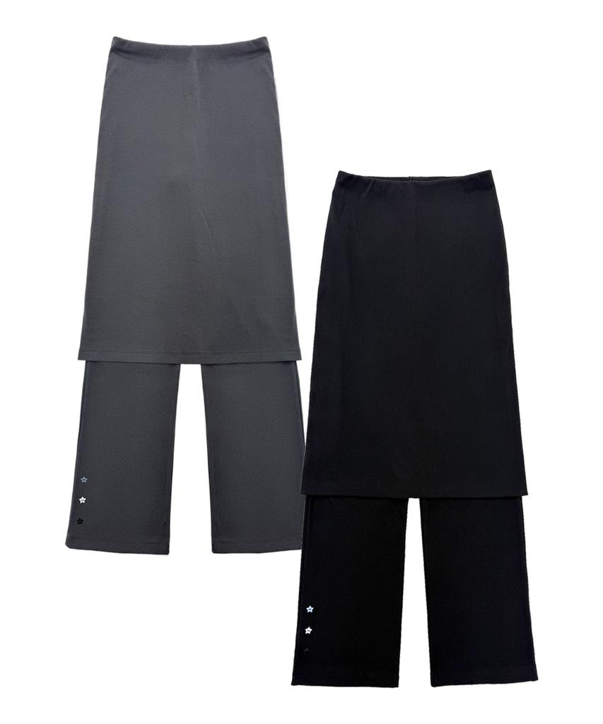 PLASMA SPHERE Comet Star Button Layered Ribbed Skirt Pants_2 Colors