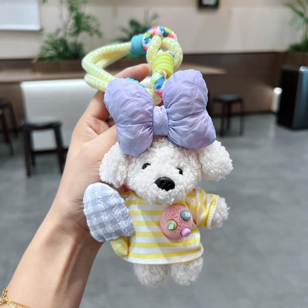 Cute Cartoon Cartoon Dopamine Dog Keychain Striped Top Car Key Ring New Bag Charm Small Gifts