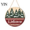 Rustic Christmas Door Sign Round 2D Wooden Welcome Sign, Farmhouse Hanger with Rope, Deer Seasonal Wall Art for Home Tree Bird Plaque Front