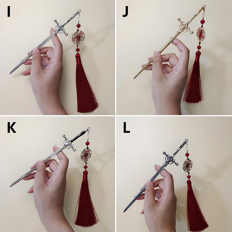 1 шт., заколка для волос в стиле панк, кисточка, рубиновая подвеска, палочка для волос, китайский меч, заколка для волос, винтажные аксессуары, металлические