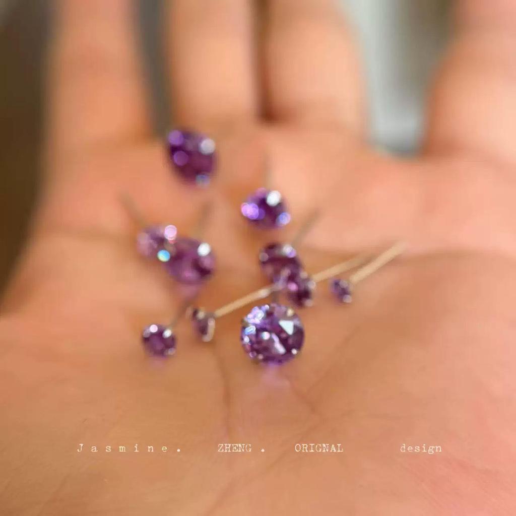 Серьги-гвоздики Beixi S999 из стерлингового серебра с цирконием - Супер блестящие, белые и фиолетовые, универсальные для хряща, удобные для сна