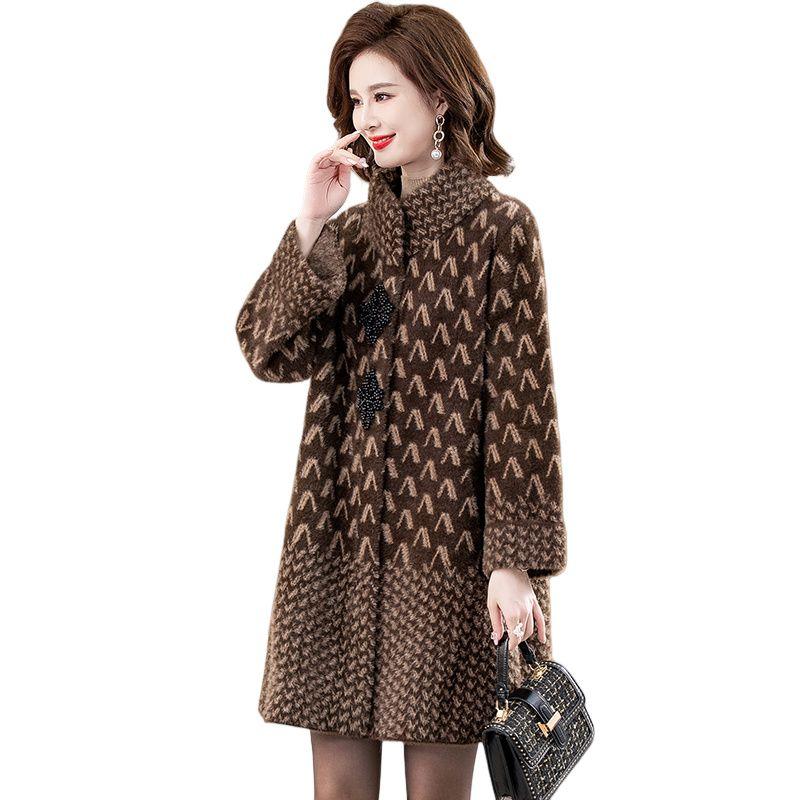Luxurious Faux Mink Fur Jacket for Elderly Women, Plus Size Winter Coat