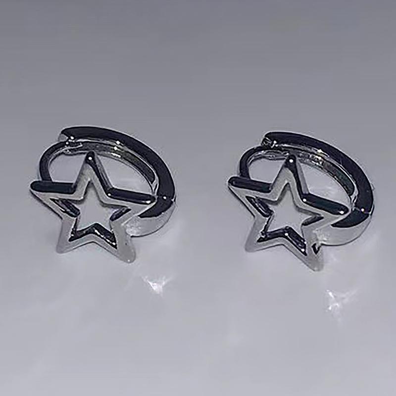 Silver Color Hollow Star Ear Buckle Personality Pentagram Earrings