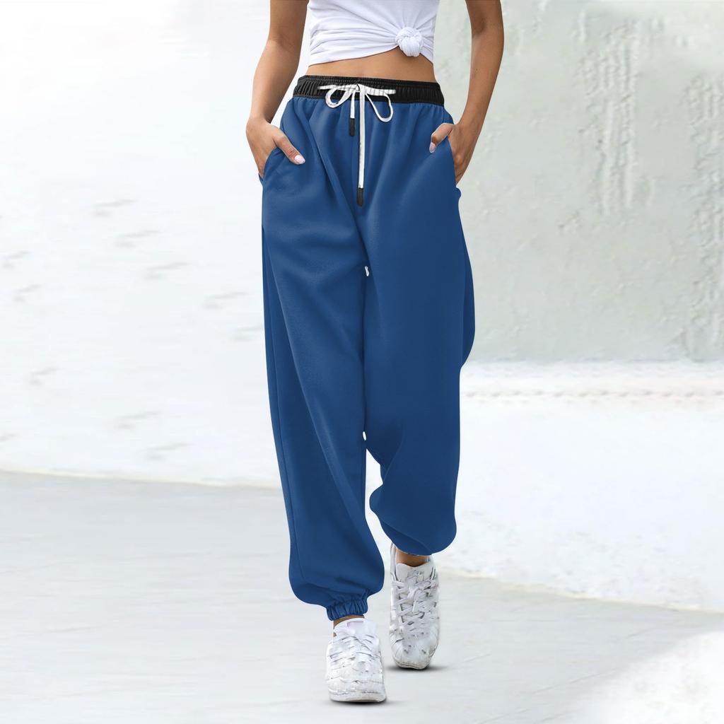 Женские модные спортивные повседневные спортивные штаны с карманами на шнурке и в тон