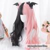 Парик Pink Spell Black Long Roll Synthetic, женский, милый, повседневный, в стиле Лолиты, с прямой челкой, черный, с пудровым оттенком, длинный, в рулоне
