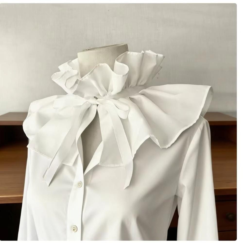 Шарф-накидка с завязками-лентами, с оборками, кружевом, шнуровкой, плиссированный, ретро, с воротником-стойкой, одежда для девочек