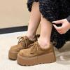 Женские модные хлопковые ботинки на толстой подошве, зимние новые, с круглым носком, замшевые спереди, на шнуровке, противоскользящие, износостойкие, низкие