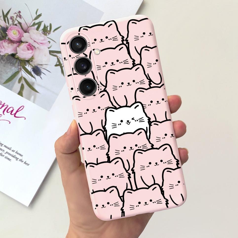 Для чехла Samsung Galaxy A35 A25 2023 5G Case SM-A356B SM-A256B Черный Кот Ночь Луны Модный Coque Etui Матовый Силиконовый Корпус