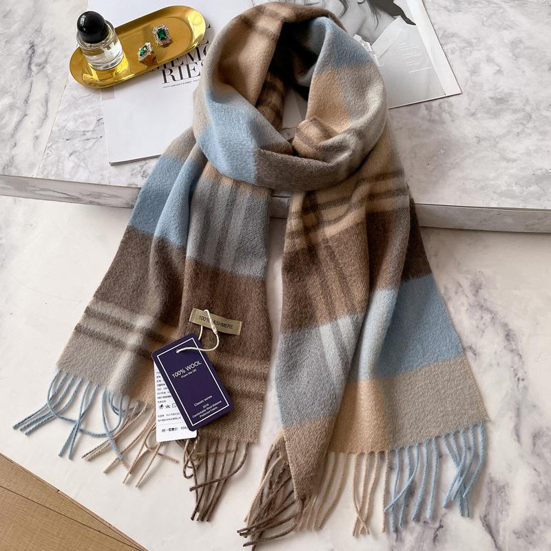 Vintage Dark Brown Cashmere Scarf Women's Winter Warm Versatile Plaid Fringed Scarf