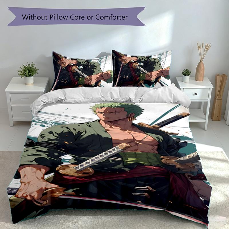 3pcs One Piece Zoro Duvet Cover Set, Includes 1 Duvet Cover and 2 Pillowcases,Skin-Friendly&Comfortable Fabric,Suitable Bedding Sets