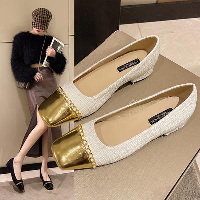 Маленькие туфли 2024 года, осень, новые, маленькие, ароматные, ветряные, квадратные, с металлической цепочкой, на толстом каблуке, женские