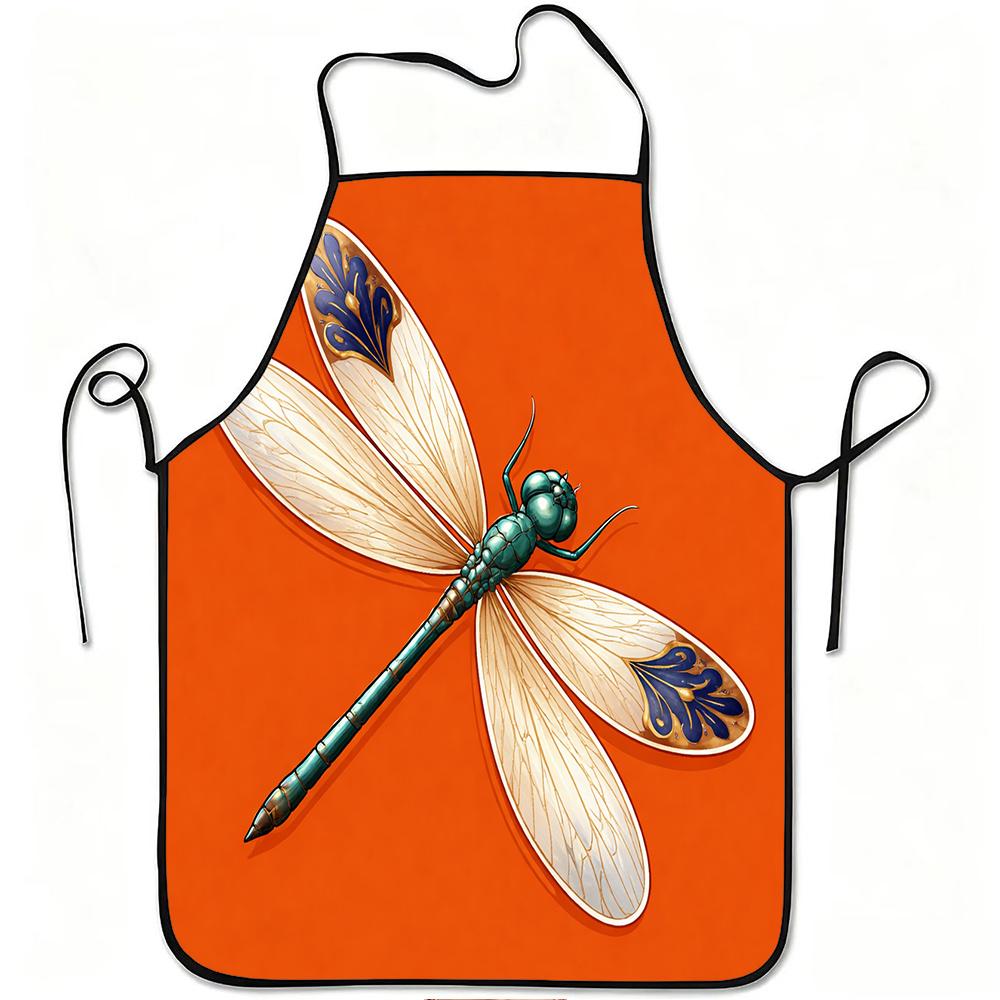1pc Dragonfly Print Apron with Adjustable Waistband & Suitable for Cooking, Gardening, Picking - Durable Easy-Clean Polyester Apron for &, Kitchen, Or