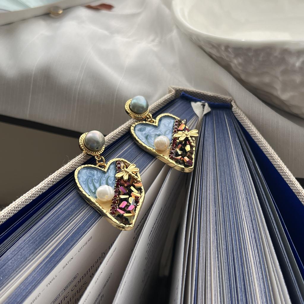 Серьги с изображением любви из натурального жемчуга, женские серьги-гвоздики в ретро-стиле, французские серьги-гвоздики в национальном стиле, преувеличенные серьги-гвоздики с темпераментом