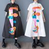 Summer New Loose Large Size Print Splicing Casual Simple Sweet Short-sleeved Dress