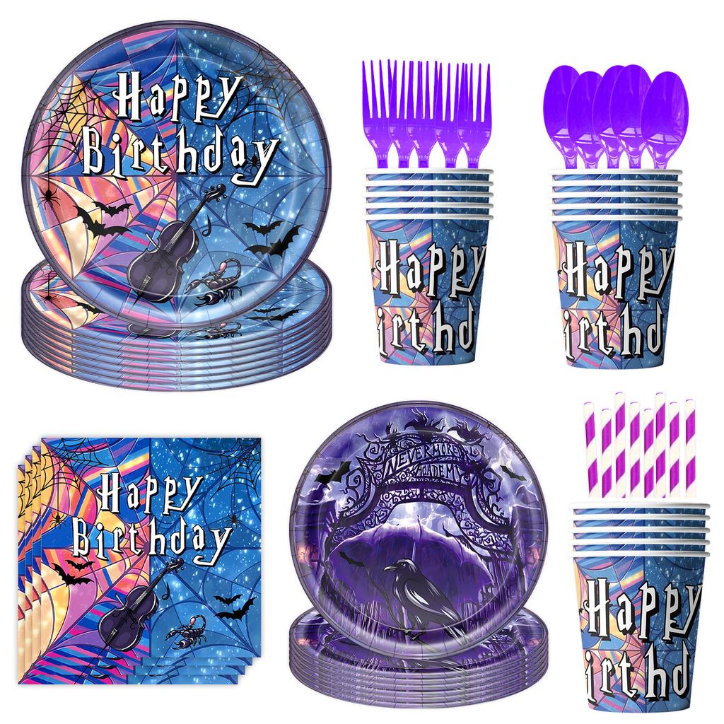 Wednesday Themed Party Supplies Birthday Decorations Wednesday Tableware Party Atmosphere Arrangement Banner Props