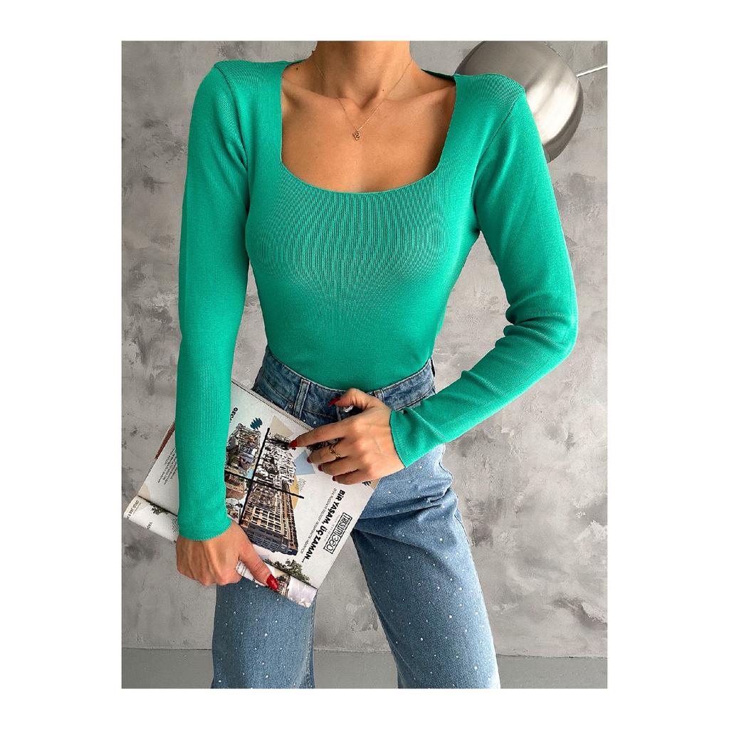 Женский трикотаж с квадратным воротником, сезонный свитер