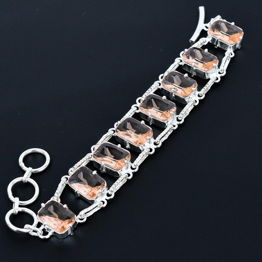 Faceted Morganite Bracelet 925 Sterling Silver Jewelry Adjustable Chain Bracelet Cushion Shape Gemstone Handmade Jewelry Gift For Her