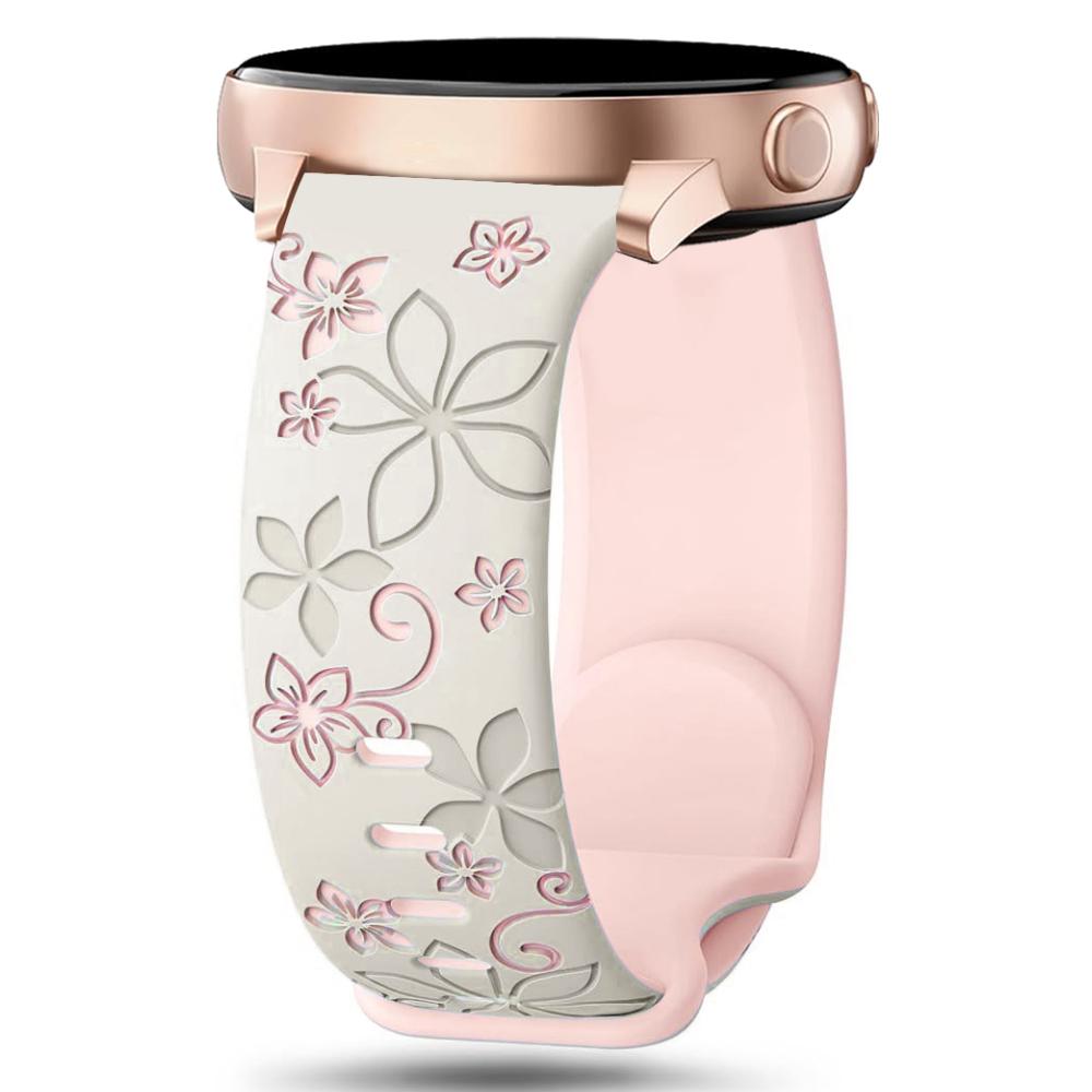 20 мм силиконовый ремешок с цветочным узором и гравировкой, двухцветный для Amazfit GTR, Huawei, Garmin Samsung Galaxy Watch 7 6 5 4