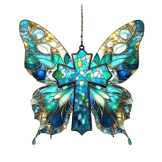 Yousheng Suncatcher Acrylic Stained Glass Effect Butterfly/Dragonfly/Fairy Ornament Window Hanging Decor Holiday Gift for Women Mom Grandma