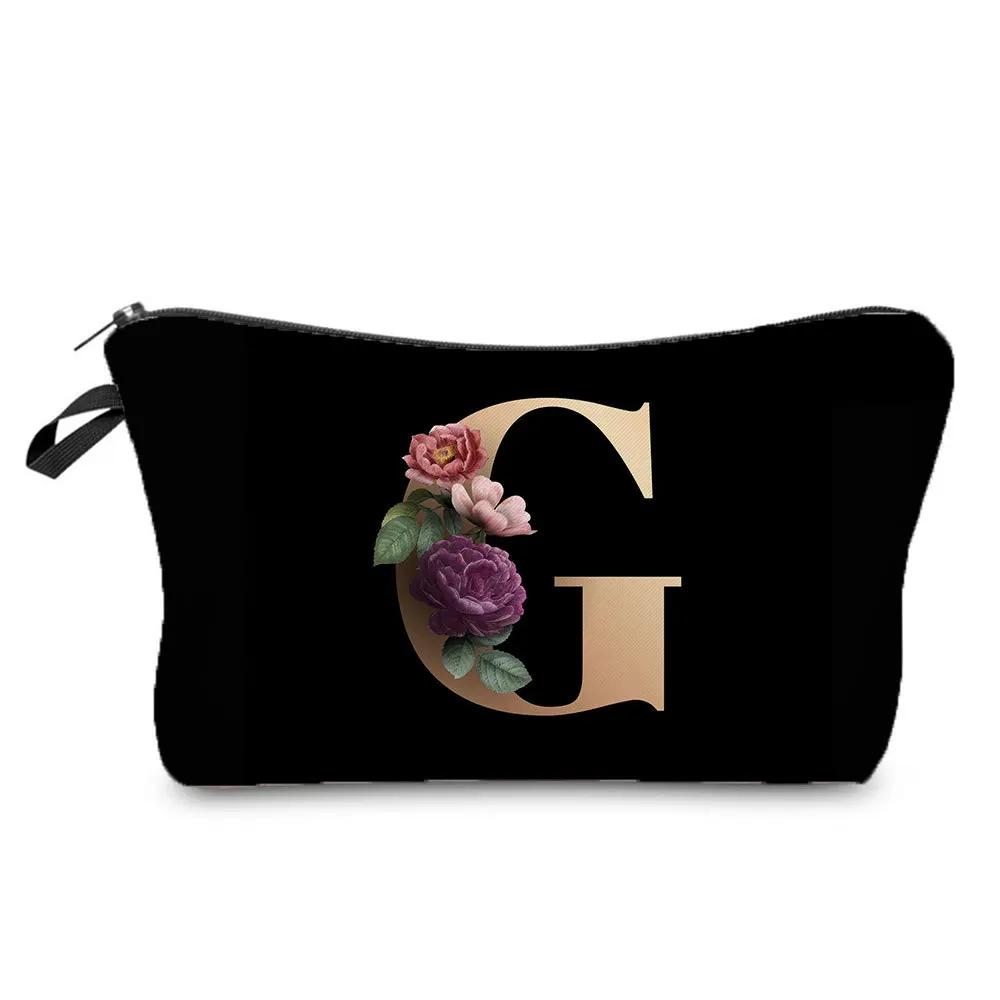 2024 New Product Fashion Creative Storage Bag Portable Toilet Bag Black Bottom Gold Letter Printed Makeup Bag Hz3183