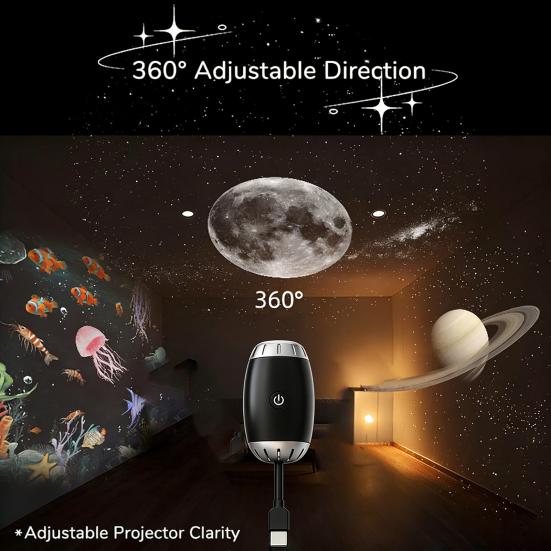 Проектор Звездного Неба Ночник с Регулируемой Яркостью 360 Градусов Вращения Простое Сенсорное Управление Лампа USB Перезаряжаемый Спальня Окружающее Освещение