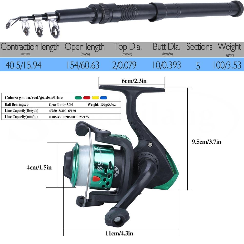 Полный набор аксессуаров для катушки для удочки, 154 см, дорожная телескопическая удочка с набором спиннинговых катушек