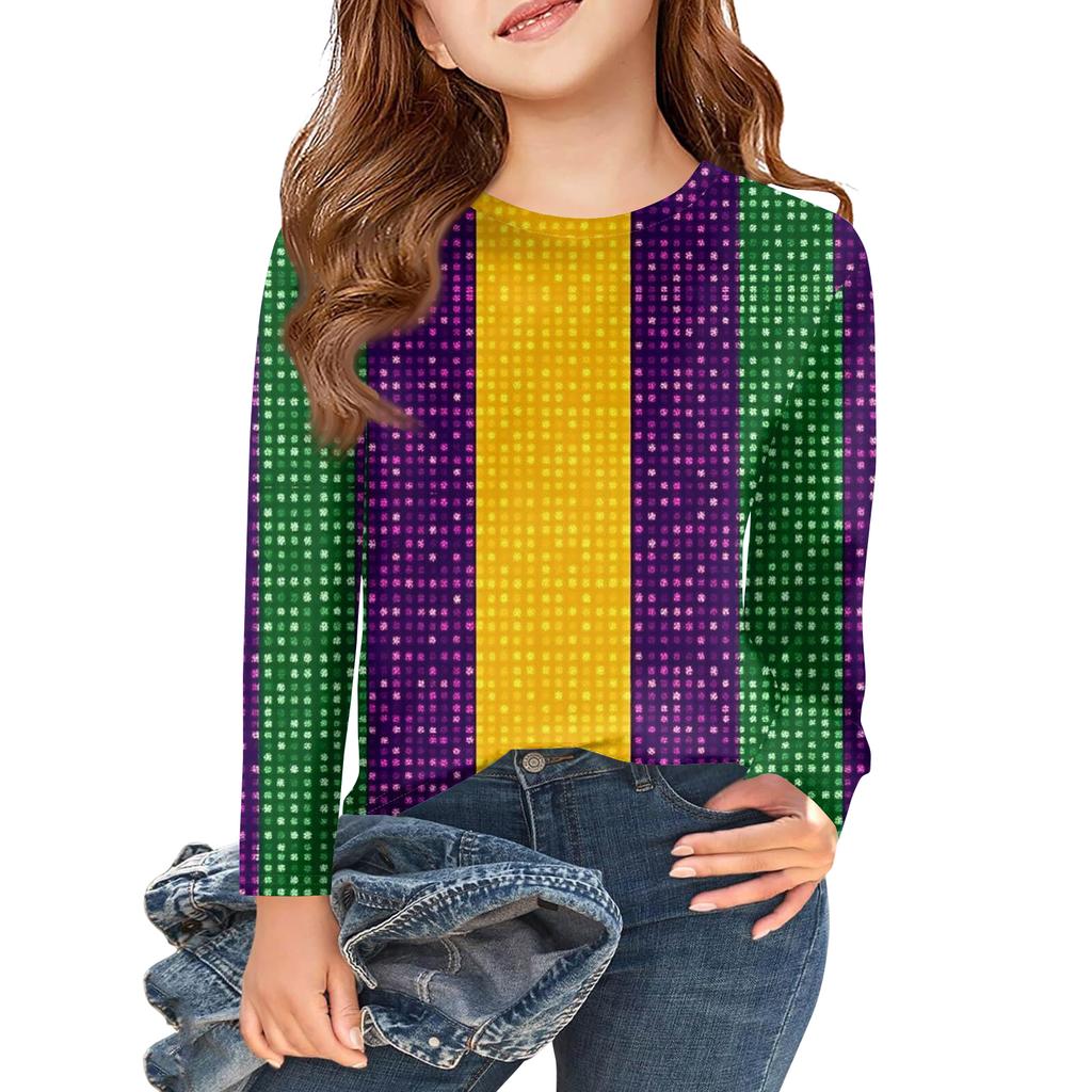 Футболки с длинным рукавом для девочек, детские осенние топы, с круглым вырезом, с принтом, базовые футболки