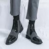 Pointed Men's High Top Leather Shoes Retro Trendy British Style Design Wedding Party Outdoor Casual Business Men's Black Boots