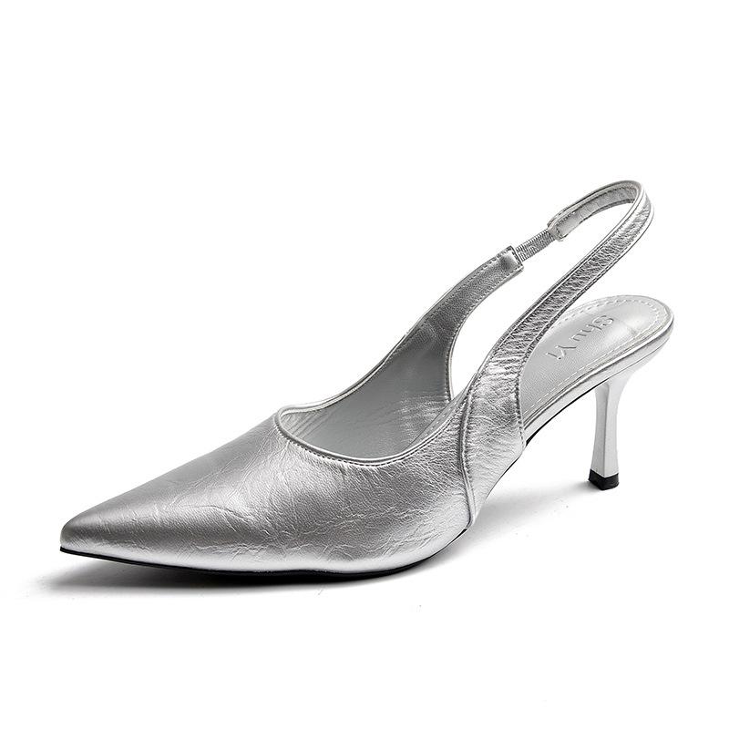 Французские ретро-босоножки острый носок шпилька высокий каблук женская уличная обувь 2025 лето новинка задник пустой мешок голова шпилька босоножки