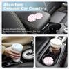 Pink Bow Car Coasters for Cup Holders,2 Pack Car Cup Holder Coasters for Car,Ceramic Absorbent Car Coaster with A Finger Notch and Cork Base,Car