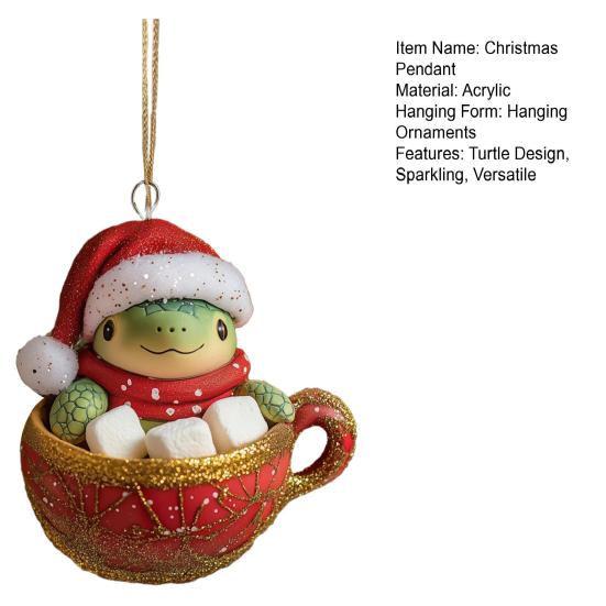 Подвеска для новогодней елки Украшение Черепаха в шапке Санты Дизайн Блестящее украшение Декор для праздничной вечеринки