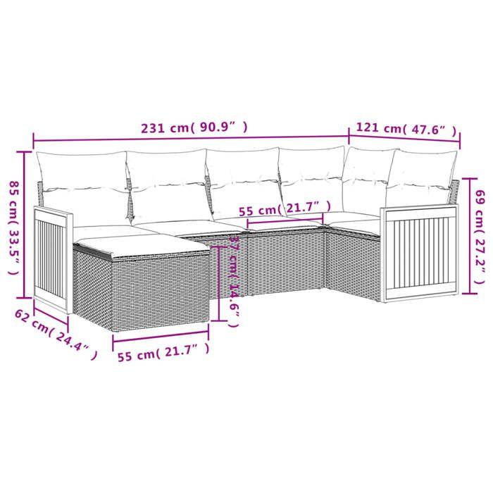 VidaXL Salon de Jardin avec Coussins 6 pcs, Canapés de Patio, Ensemble de Meubles, Mobilier de Terrasse Extérieur, Beige 3260259