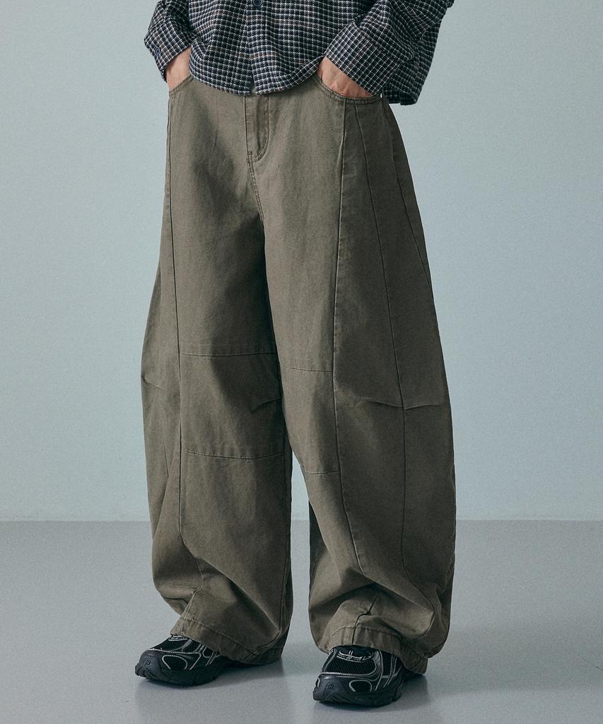 LXT Cotton Curved Washed Wide Pants [Khaki]