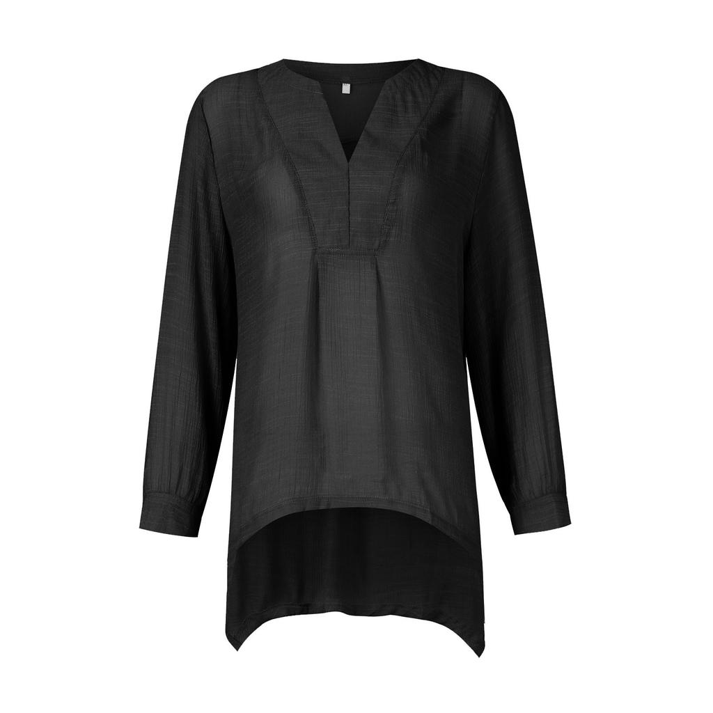 Женская рубашка оверсайз, свободная повседневная однотонная футболка с v-образным вырезом и рукавами 3/4, топ