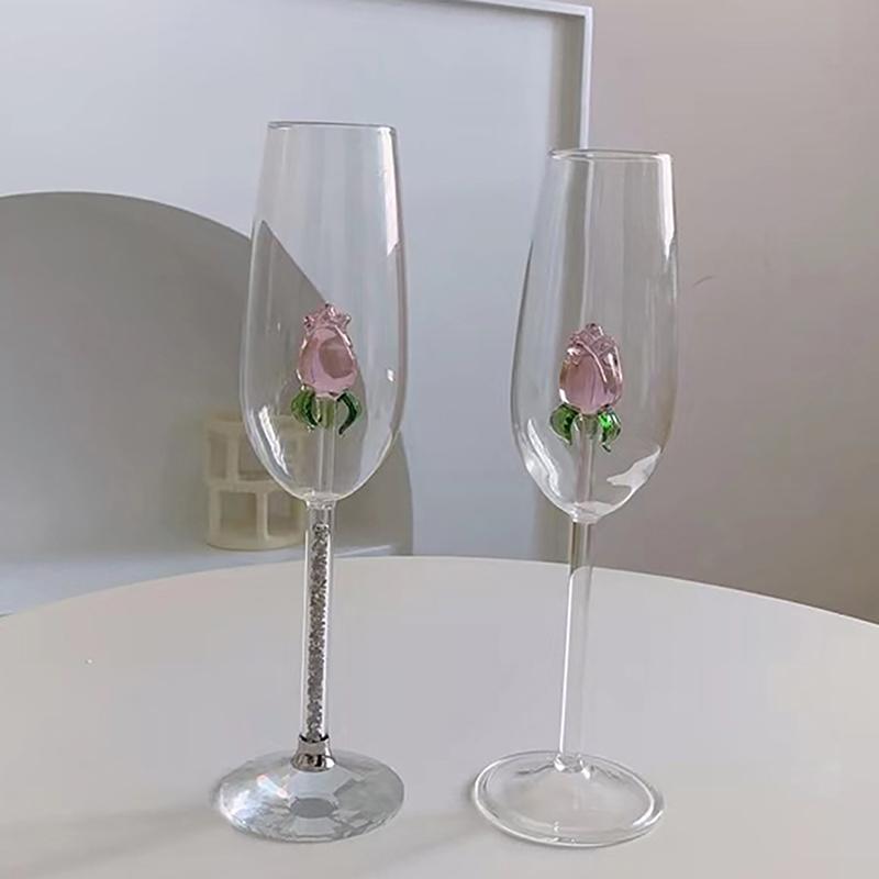 Креативные 3D розовые стеклянные розы, встроенные красные, белые бокалы для вина, чашка, посуда для напитков, бокал для шампанского, флейта для дома, прекрасный подарок на день Святого Валентина