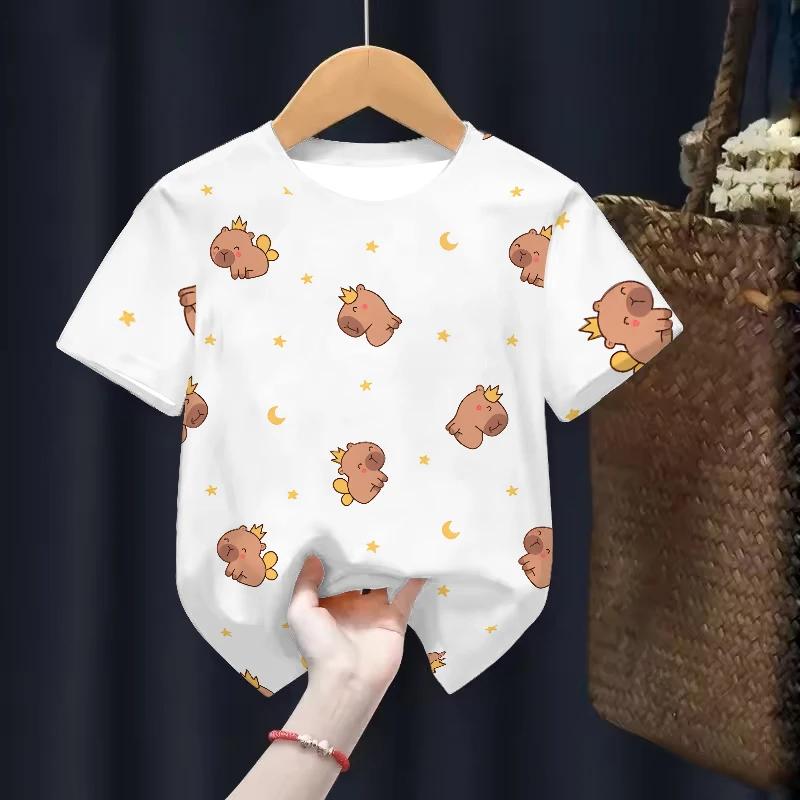 Одежда для детей капибары Футболки Летние с принтом Мультяшная мода Футболка с коротким рукавом Топы для девочек Свободные футболки