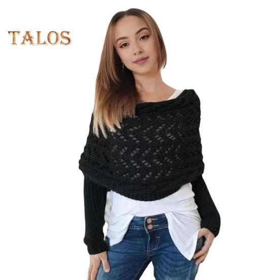 Вязаный шарф с косами и рукавами, однотонный ажурный узор для вязания крючком, женский шарф-шаль, свитер в стиле бохо