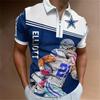 Мужская рубашка-поло, повседневная рубашка на молнии с коротким рукавом, модная повседневная рубашка на молнии на лето и весну, стандартная посадка, 3D синяя рубашка с принтом звезды и буквами
