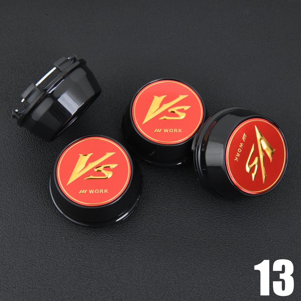 ASV1 4PCS JDM WORK Rim Cap 61mm Clip Sport Wheel Cap MEISTER EQUIP Emblem Sticker Wheel Center Cap Hub Cover Cap Black & Silver