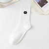Women's Mid-Tube Cotton Socks - Black & White Japanese Embroidered Design for Autumn/Winter