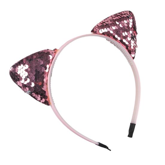 Girl Headband Sparkling Sequins Three-Dimensional Cat Ear Shape Painless Wearing Arc Hair Hoop Kids Daily Party Hair Accessory