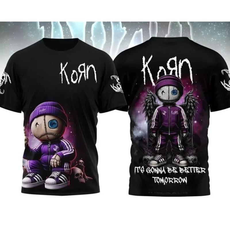 Новая футболка Korn Band 2026 с 3D-печатью для мужчин и женщин, модная и повседневная, из бутика, подарок фанату, с коротким рукавом, для улицы, свободный топ