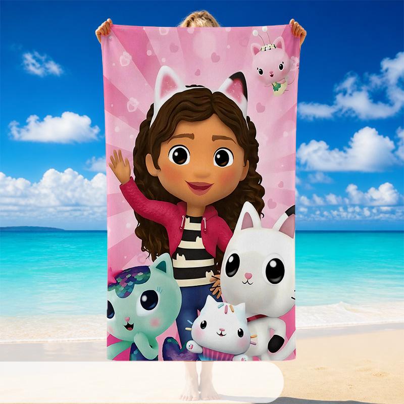 Quick Dry Beach Towel Gabby’s Dollhouse Pattern, Lightweight Absorbent Towel for Pool Beach Vacation Use