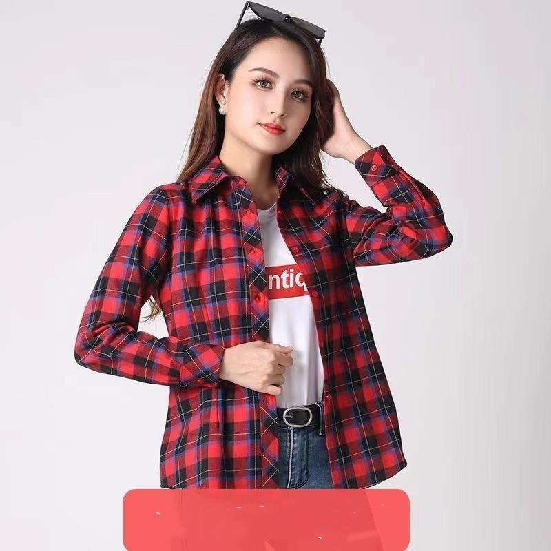 Женская рубашка приталенная ретро клетчатая рубашка большого размера повседневная свободная рубашка