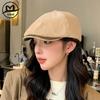 Autumn and winter retro corduroy + leather brim forward hat, newsboy hat fashion men's and women's caps show face small beret