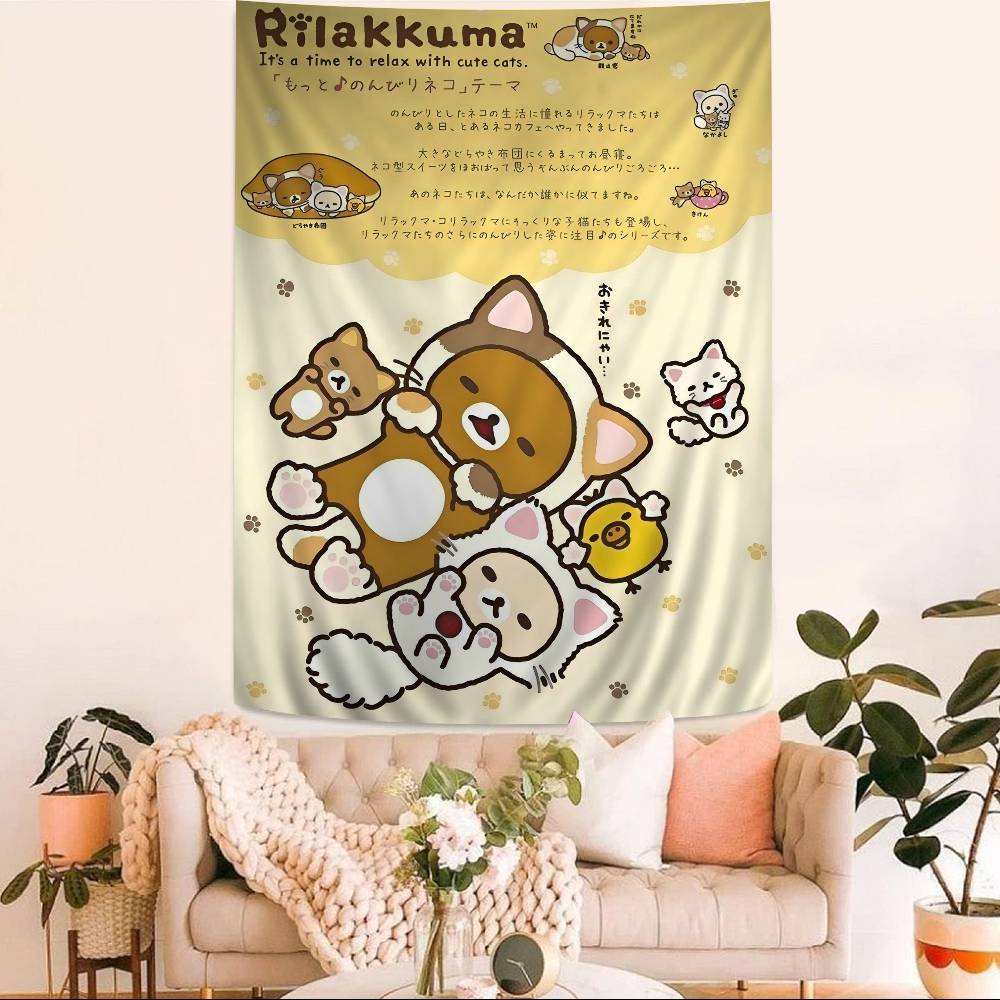 Cartoon Rilakkuma DIY Wall Tapestry Hanging Tarot Hippie Wall Rugs Dorm INS Home Decor
