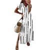 Women's Short-sleeved V-neck Striped Print Loose Long Dress