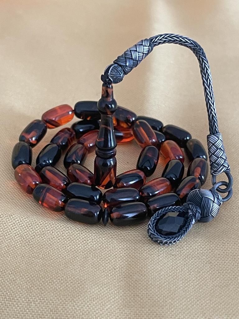 Молитвенные бусы из огненного янтаря 1000 пробы Серебряные кисточки Kazaziye Оранжевые черные четки, исламские мусульманские четки Misbaha, роскошный подарок 33 четки