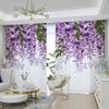 2PCS Purple Flower Curtain Green Leaf Curtain Butterfly Voile Tulle Curtain for Kitchen Bedroom Balcony Window Sheer Cortinas