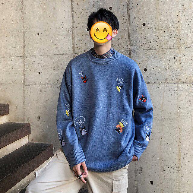 Мужской мультфильм вышивка легкий свитер вязание без подкладки верхняя одежда свободное пальто